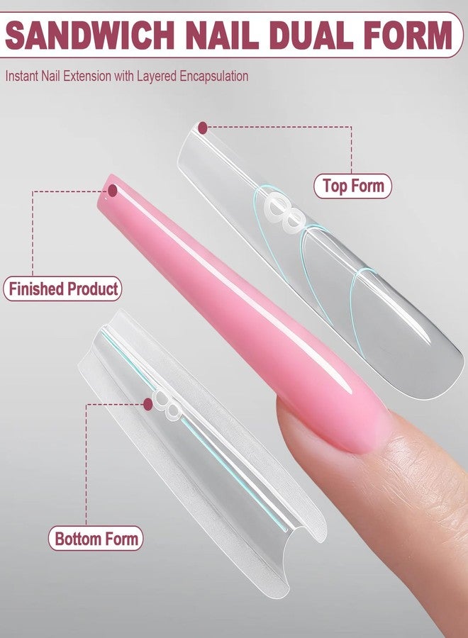 Plman 240 PCS Sandwich Nail Dual Forms, Nail Extension Kit for Beginner & Professional, 14 Sizes Dual Form for Polygel and Builder Gel, Salon and Home DIY Nail Art Tools (Trapezoidal) - Image 2